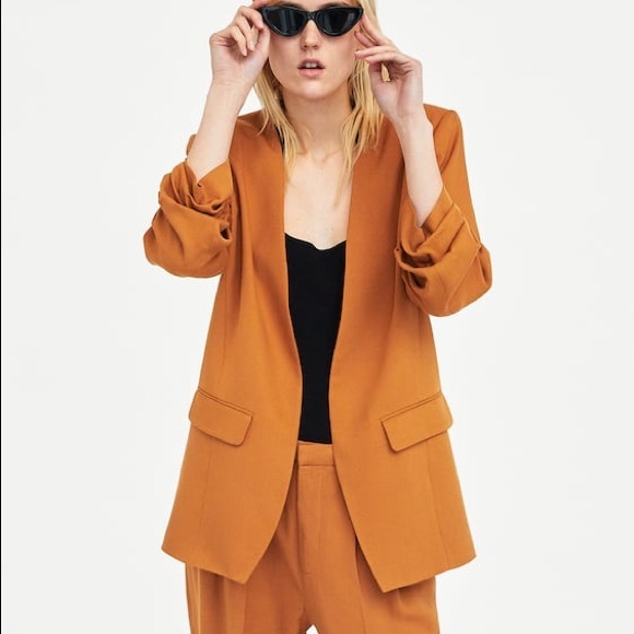 Zara Jackets & Blazers - Zara burnt orange runched sleeve open blazer